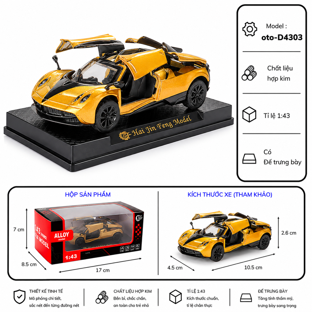 Mô Hình Xe Pagani Huayra nhiều màu sắc tỉ lệ 1:43 chất liệu Hợp kim  - FULL BOX : box màu SKU : oto-D4303 - (VAT: 003-01-35)