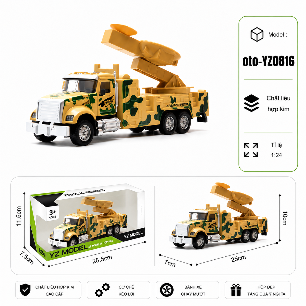 Xe Quân Sự  có nhiều kiểu dáng , chất liệu hợp kim , tỉ lệ 1:24 : SKU : oto-YZ0816 ( Vat : 103-16-50 )
