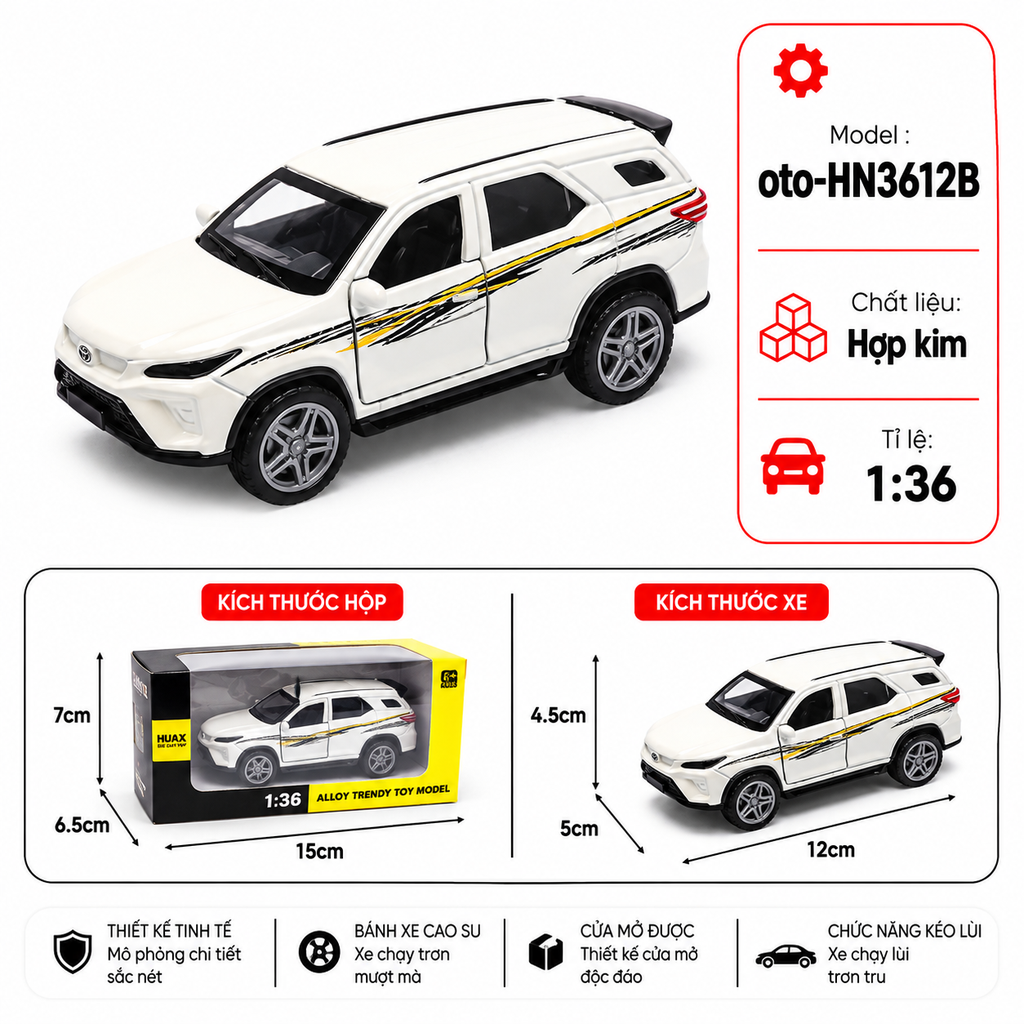 Xe thể thao nhiều kiểu dáng , chất liệu hợp kim , tỉ lệ 1:36 - SKU : oto-HN3612B ( VAT: 103-01-35 )