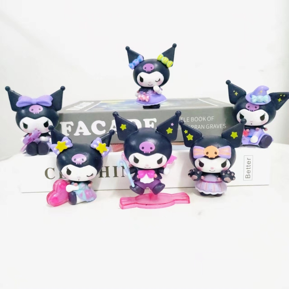 Mô hình kuromi Bộ 6 Melody Kuromi Bản đẹp - cao 8-9cm - Nặng 400gram - Bọc Túi Opp - No Box - N3-K37-T3-S2