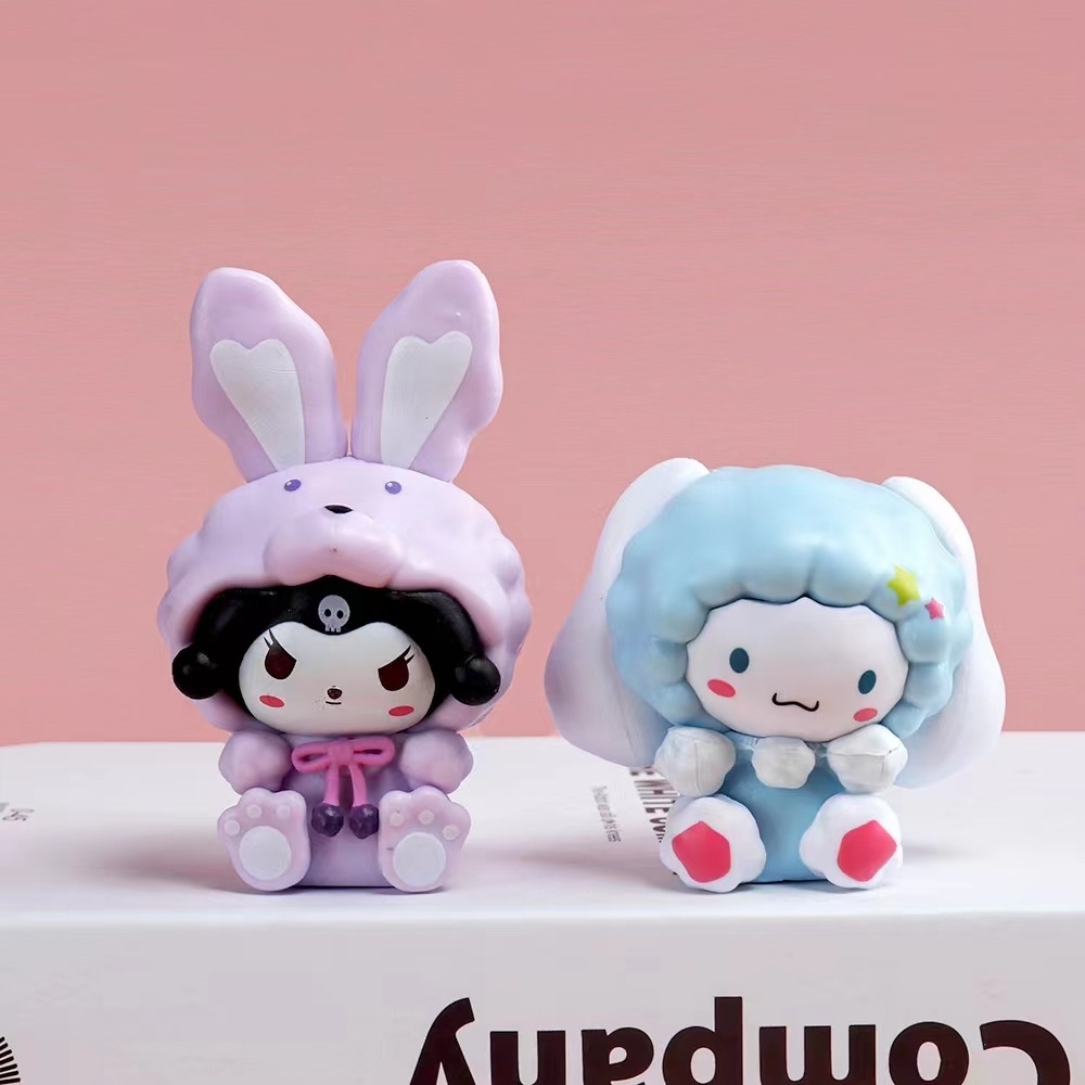 Mô hình kuromi Bộ 6 Melody Gemini Pudding Dog Cinnamon Dog Kuromi - cao 6 - 8.5cm - Nặng 100gram - Hộp Màu - N3-K37-T1-S2