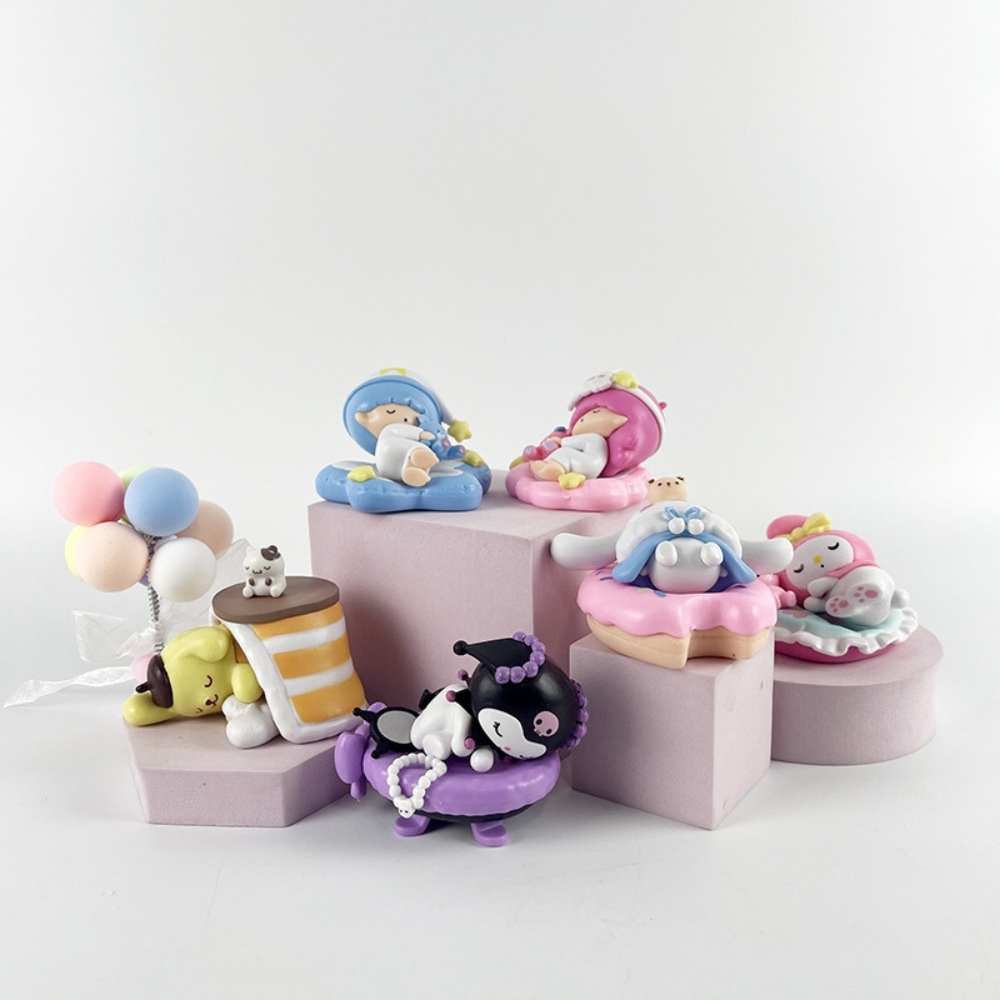 Mô hình kuromi bộ 6 kuromi nằm - cao 5.5-7.5cm - Nặng 300gram - Bọc Túi - Full box - Có hộp mù -  N3-K45-T2-S3