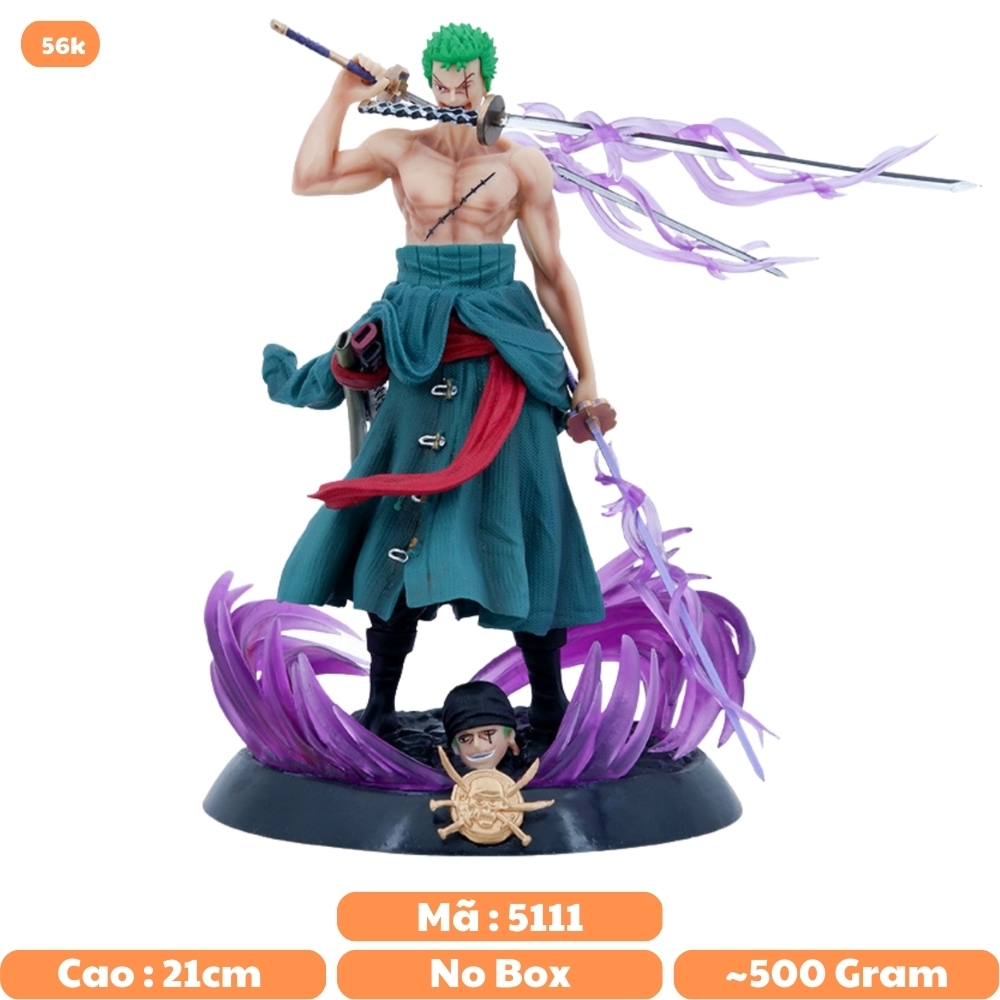 Mô Hình Đồ Chơi - Zoro đứng 2 đầu + 3 kiếm + 3haki - OnePiece - No Box - Bọc Túi Opp  - N1-K12-T2-S1