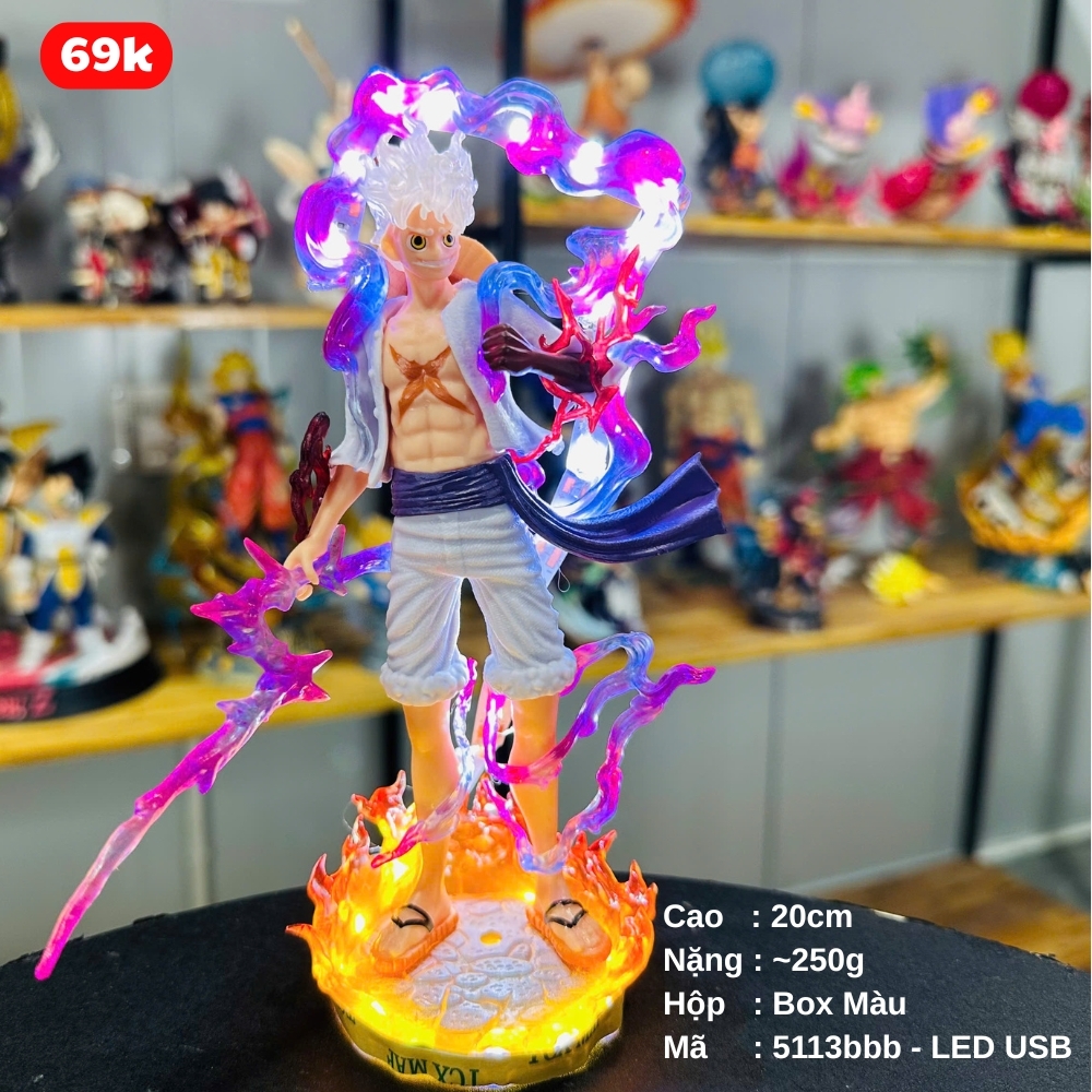 Mô hình OnePiece Luffy Gear 5 Nika trắng bản có vũ khí cầm tay chế led có base đẹp cao 20 cm - OnePiece  - túi opp + có hộp đẹp - K12-T3-S5