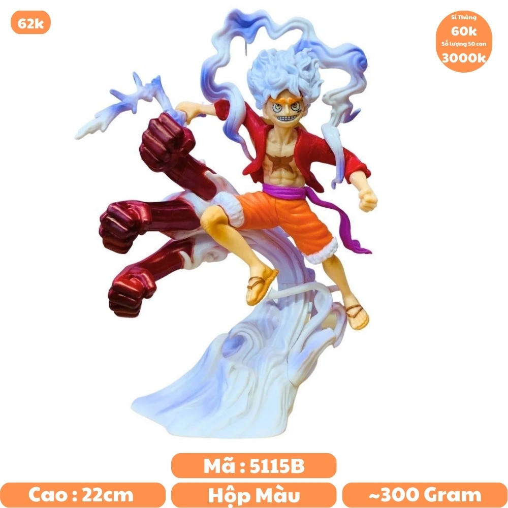 Mô hình đồ chơi - Luffy Gear 5 Nika đỏ bản có vũ khí cầm tay haki 3 đấm siêu đẹp cao 17 cm - OnePiece  - bọc túi OPP - có hộp màu - N4-K5