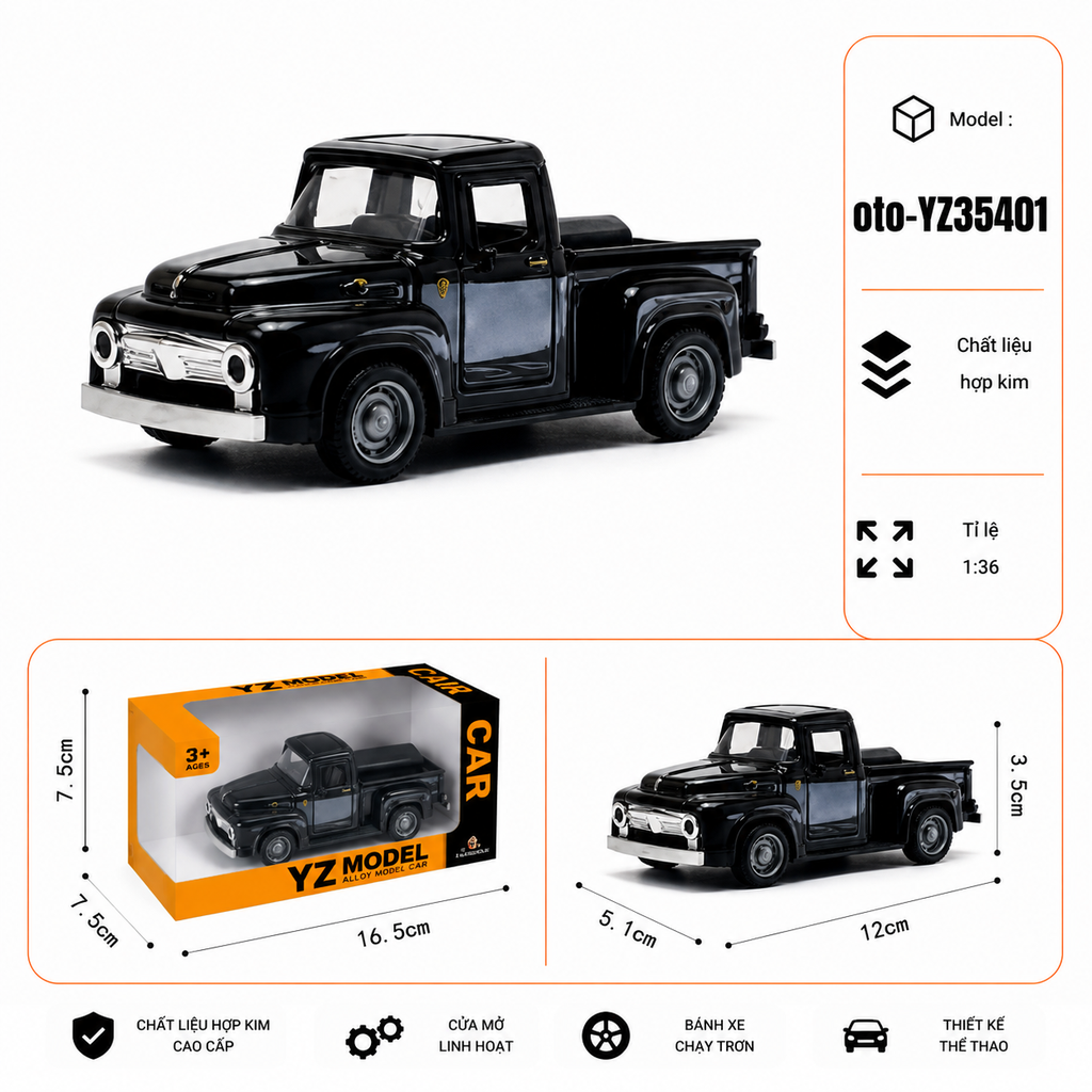 Xe thể thao bán tải nhiều màu sắc chất liệu hợp kim , tỉ lệ 1:36 : SKU : oto-YZ35401 ( Vat : 103-01-35 )