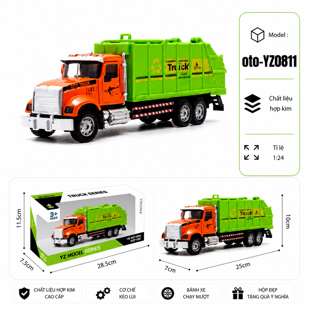Xe Công Trình Đô Thị có nhiều kiểu dáng , chất liệu hợp kim , tỉ lệ 1:24 : SKU : oto-YZ0811 ( Vat : 103-02-50 )