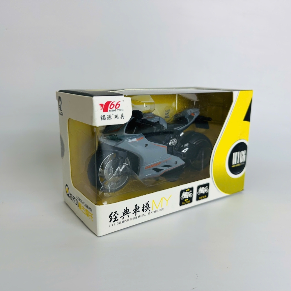 Mô Hình xe Moto danger xám tỉ lệ 1:12 Hợp kim có thể mở cửa - bánh sau chạy cót - Dài 14.5cm - cao 7cm - nặng 500gram - Figure Oto - FULL BOX : box màu - SKU : oto410 -  n3-k5-t2-s2