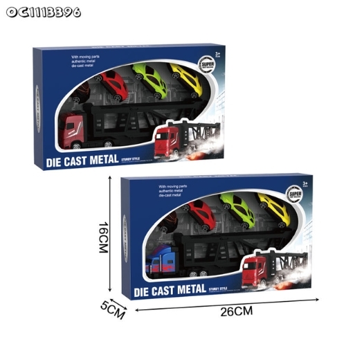 Mô Hình container chở xe hỗn hợp hợp kim , tỉ lệ 1:64 - Dài 29.5cm - rộng 4cm - cao 5cm- SKU : oto-QZ634-B - ( Vat : 003-01-50 ) - T4