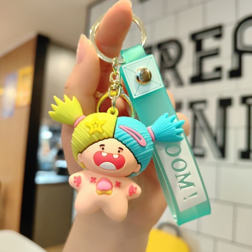 móc khóa búp bê xanh lá  - dây dài 11cm mô hình cao 5.5cm - nặng : 50gram - boc túi - no box