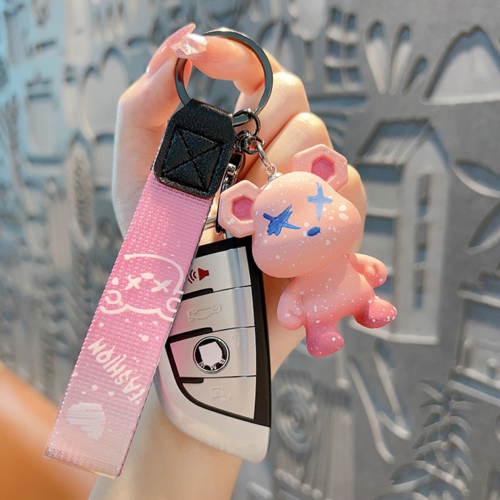 Móc khóa gấu Bearbrick màu hồng dây đen - Dây móc dài : 11cm - mô hình gấu Bearbrick Cao : 5.5cm - Nặng 50gram - No Box : Bọc túi OPP N3-K17-T3-S1
