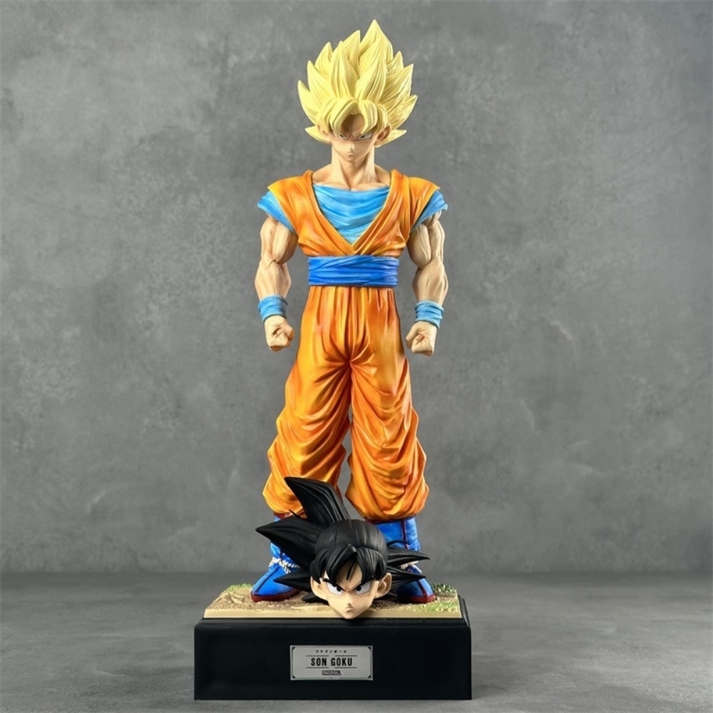 Mô Hình Songoku dáng đứng có base đẹp - 2 đầu thay thế - Cao 34cm - Nặng 700gram - Hộp Bìa carton - Figure anime Dragon ball