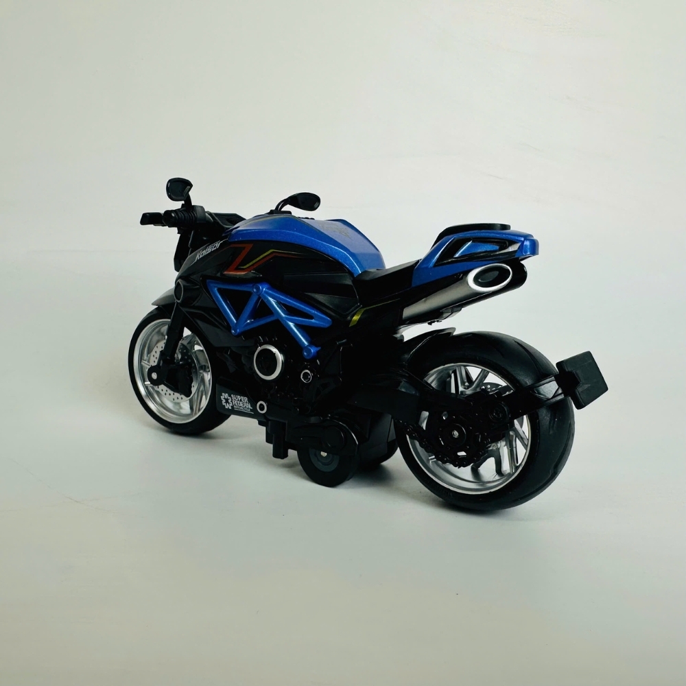 Mô Hình xe Motor Kaiser đen xanh tỉ lệ 1:12 Hợp kim có thể mở cửa - bánh sau chạy cót - Dài 14.5cm - cao 7cm - nặng 500gram - Figure Oto - FULL BOX : box màu - SKU : oto411 -  n3-k5-t2-s3