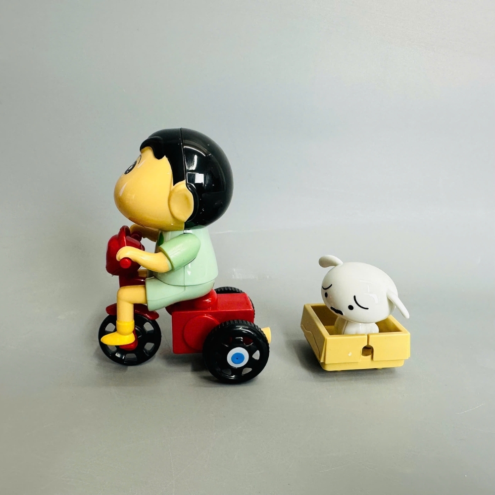 mô hình shin đèo cún áo xanh dây cót - cao : 10.5cm - figure shin - hộp màu