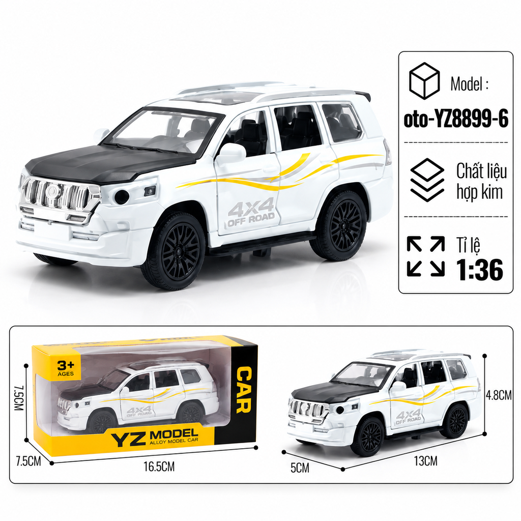 Mô Hình xe Oto  land cruise hợp kim , tỉ lệ 1:36 - Dài 13cm - rộng 5cm - cao 4.8cm - SKU : oto-YZ8899-6 - ( Vat : 103-01-40 )