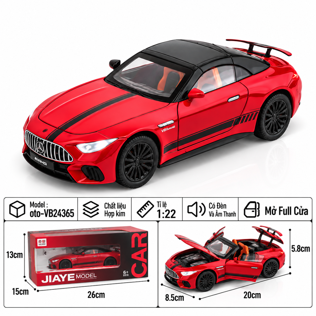 Xe thể thao tỉ lệ 1:22 - chất liệu bằng hợp kim - Có đèn và âm thanh Tính năng mở full cửa - SKU :oto-VB24365 ( VAT : 103-01-180 )
