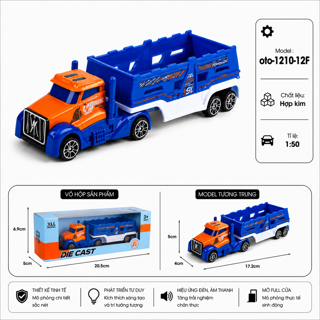 Xe Cont chở hàng gồm nhiều kiểu dáng , chất liệu hợp kim , tỉ lệ 1:50 - SKU : oto-1210-12F ( VAT : 103-01-30 )