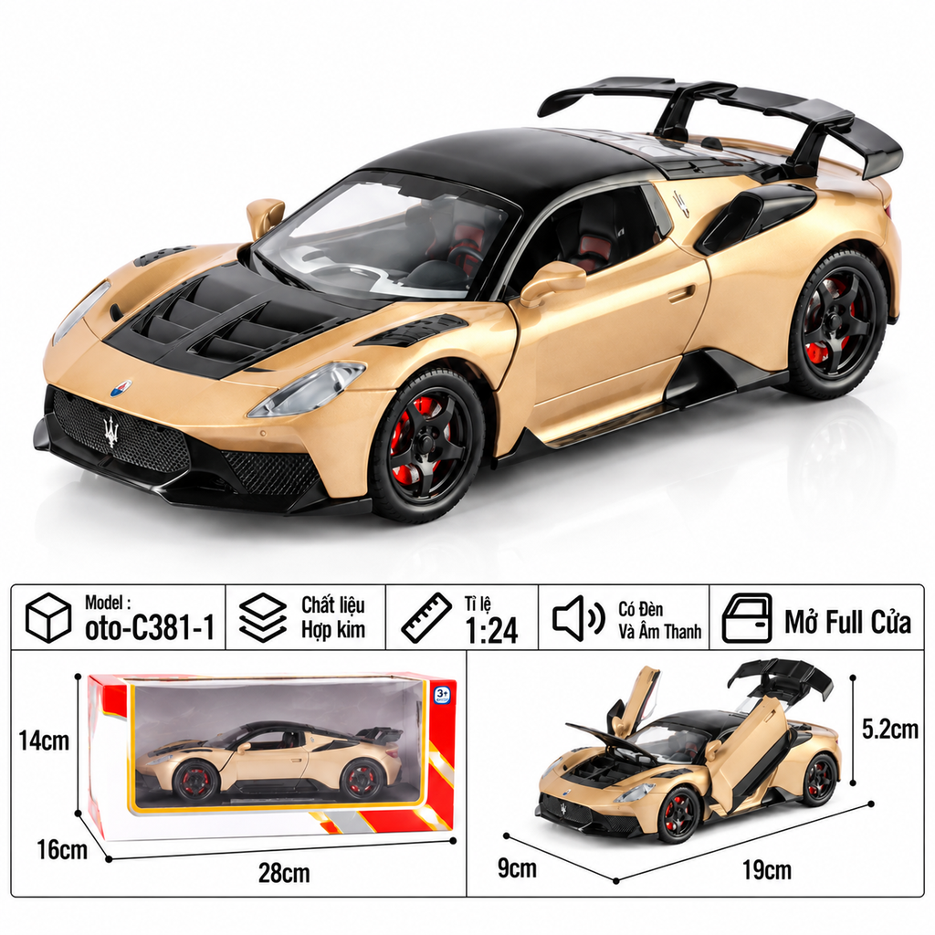 Xe thể thao tỉ lệ 1:24 - chất liệu bằng hợp kim - Có đèn và âm thanh Tính năng mở full cửa - SKU : oto-C381-1 ( VAT : 103-01-170 )