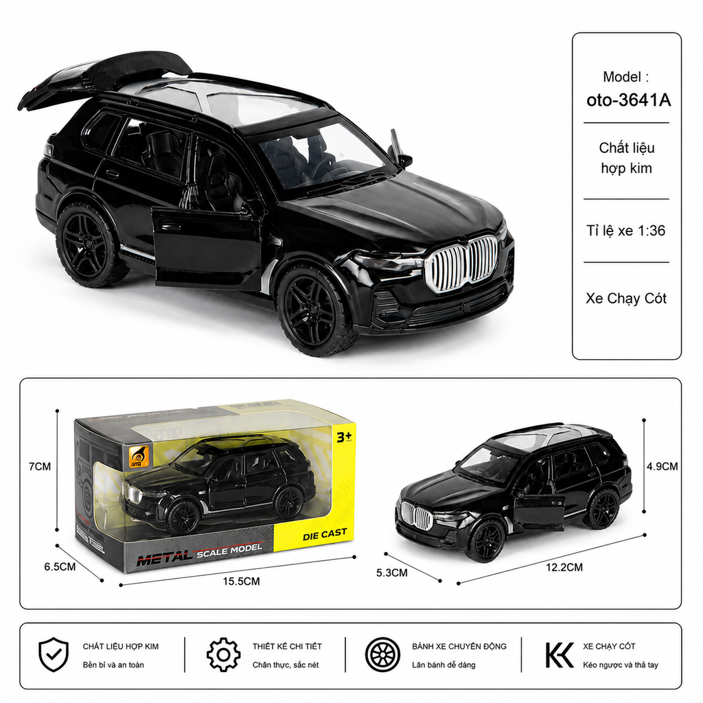 Mô Hình xe oto hợp kim , tỉ lệ 1:36 - Dài 12.2cm - rộng 5.2cm - cao 4.9cm - SKU : oto-3641A - ( Vat : 003-01-35 )