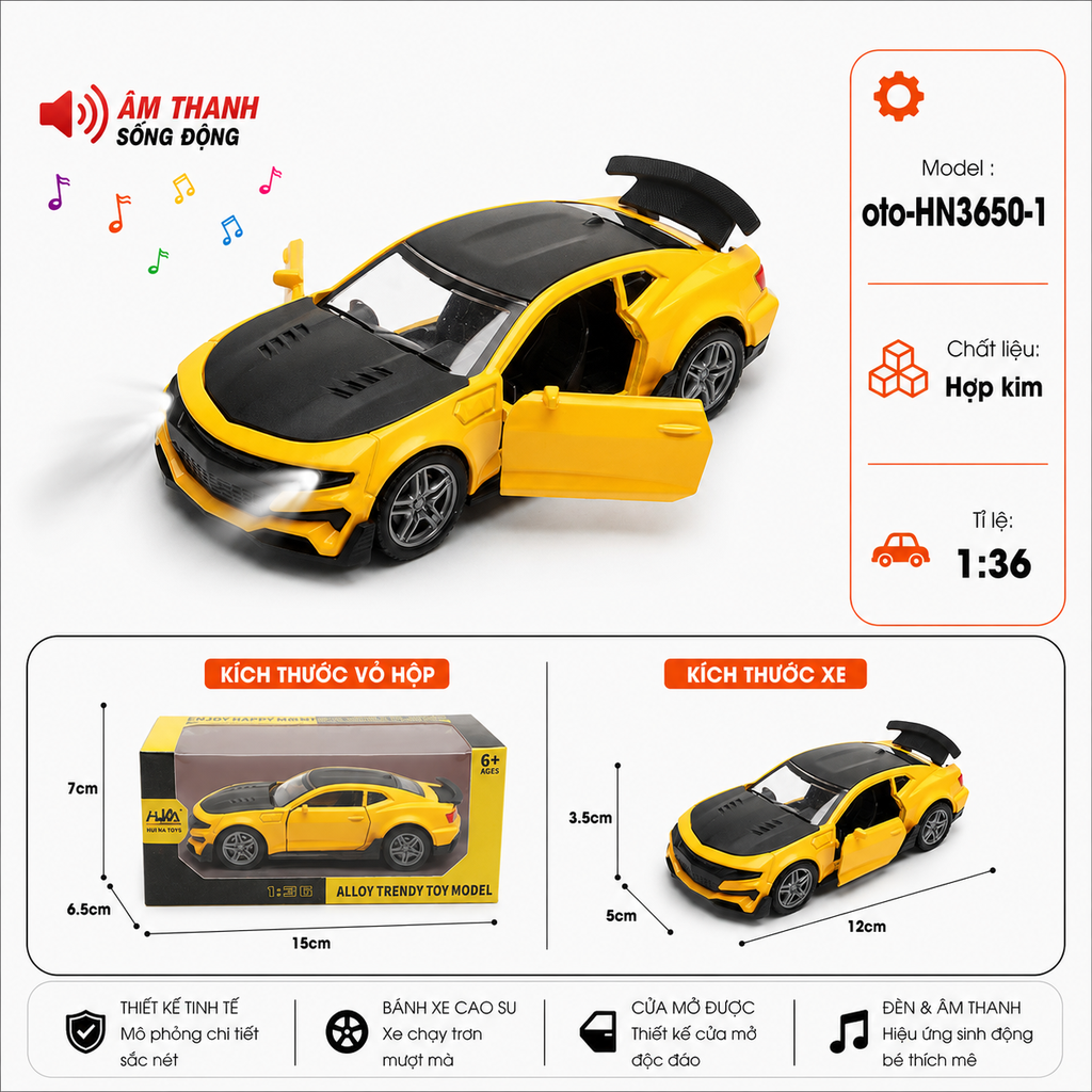 Xe thể thao nhiều kiểu dáng ( Có Đèn , Có Nhạc )  . Chất liệu hợp kim , tỉ lệ 1:36 - SKU : oto-HN3650-1 - ( VAT : 103-01-35 )
