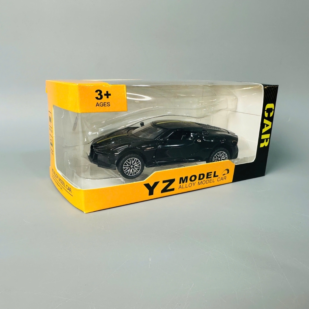 Mô Hình xe bugati đen xọc vàng tỉ lệ 1:36 Hợp kim có thể mở cửa - bánh sau chạy cót - Dài 11cm - rộng 5cm - cao 5cm - nặng : 500gram - FULL BOX : box màu SKU : oto432