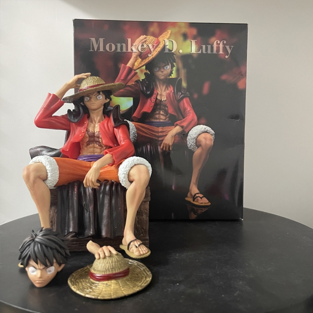 Bản Cao Cấp - Mô Hình OnePiece Luffy áo choàng ngồi thùng + tay thay thế - Cao 18cm - Nặng 600gram , Figure OnePiece - Full Box - N1-K38-T3-S2