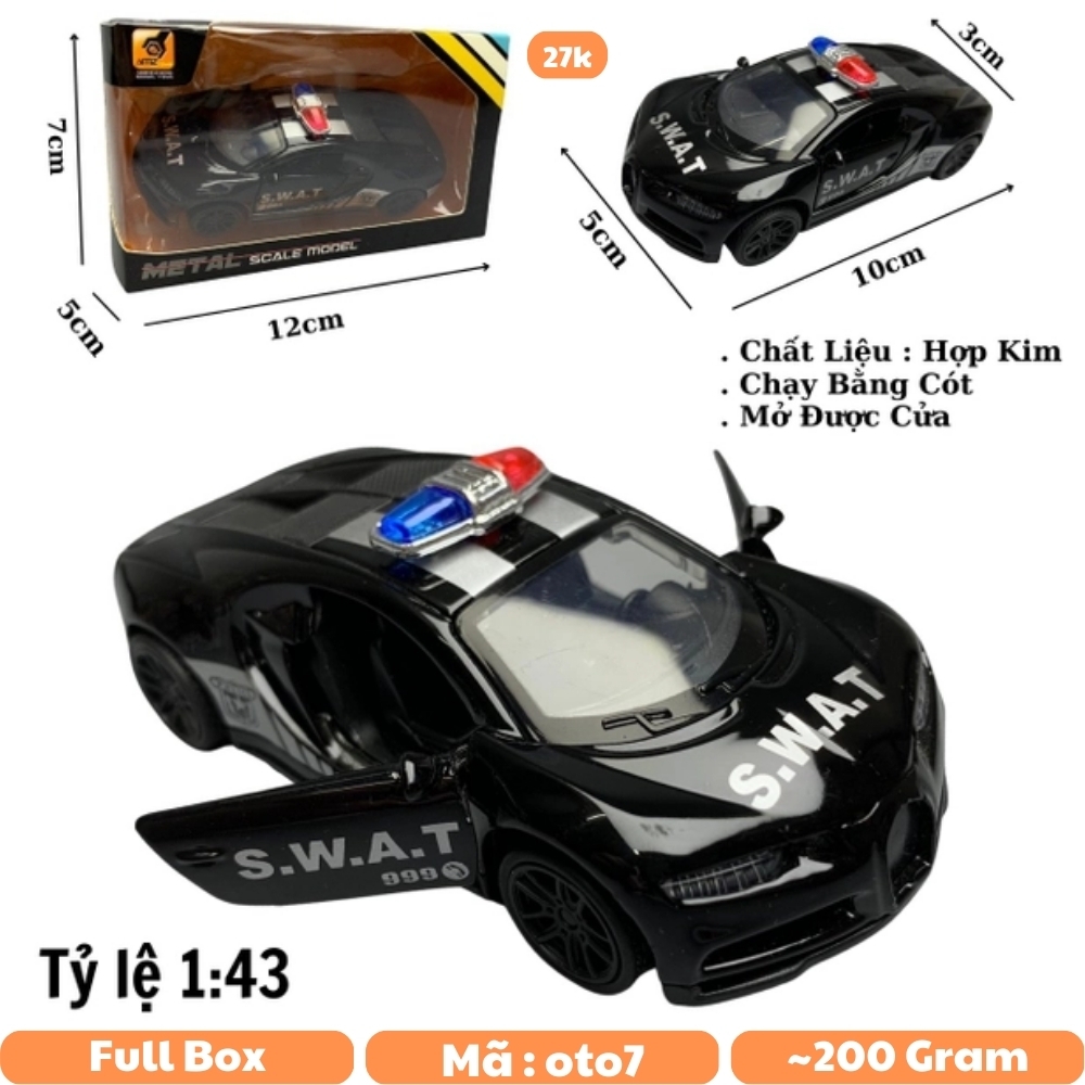 Mô Hình xe police  Bugatti Chiron tỉ lệ 1:43 Hợp kim có thể mở cửa - bánh sau chạy cót - Dài 10cm - cao 3cm - nặng 200gram - Figure Oto - FULL BOX : box màu - SKU : oto7 số 10