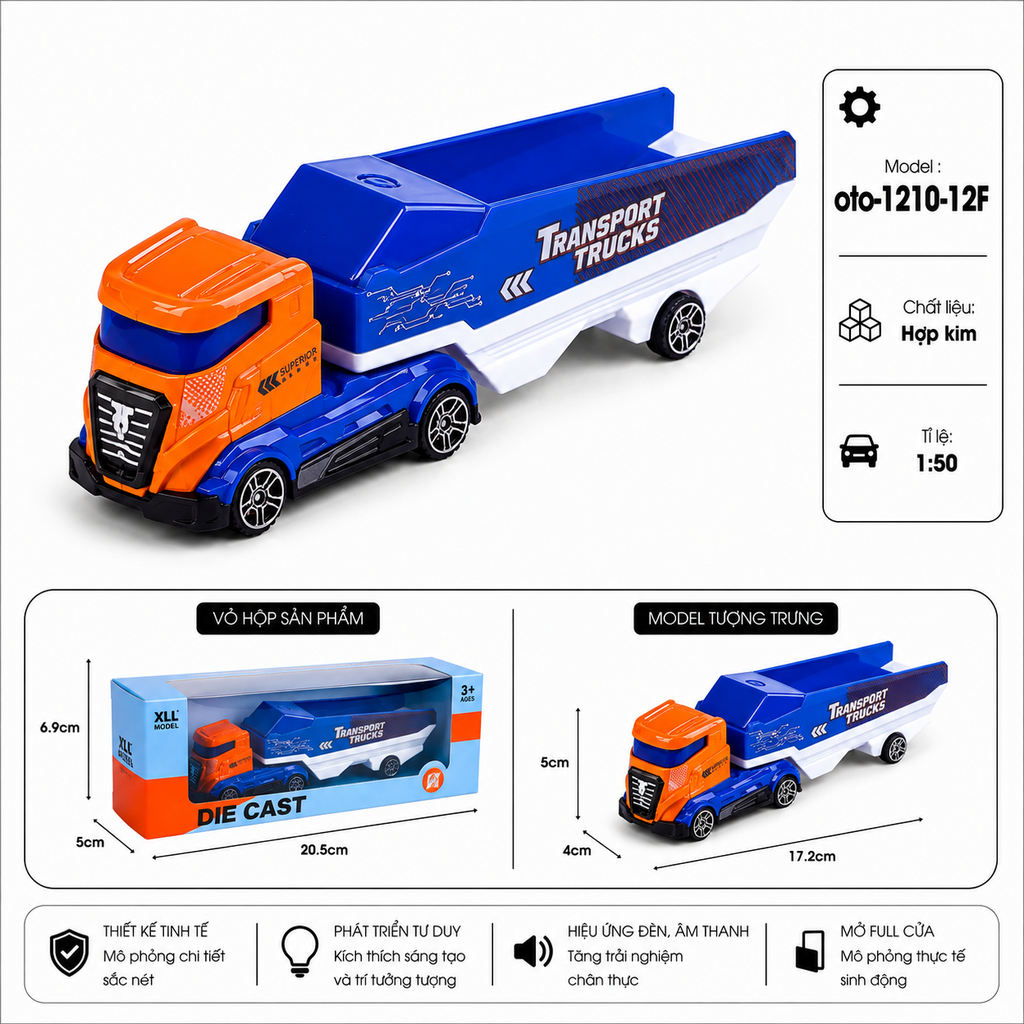 Xe Cont chở hàng gồm nhiều kiểu dáng , chất liệu hợp kim , tỉ lệ 1:50 - SKU : oto-1210-12F ( VAT : 103-01-30 )