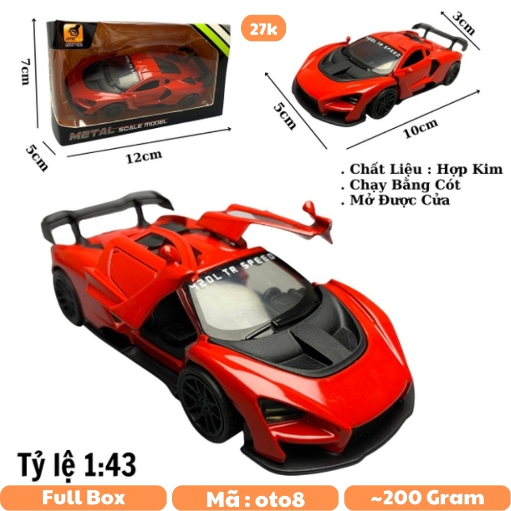 Mô Hình xe Maclaren Đỏ tỉ lệ 1:43 Hợp kim có thể mở cửa - bánh sau chạy cót - Dài 10cm - cao 3cm - nặng 200gram - Figure Oto - FULL BOX