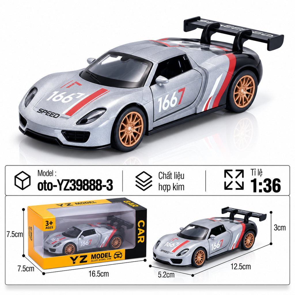 Mô Hình xe oto Porsche 918 Weissach hợp kim , tỉ lệ 1:36 - Dài 12.5cm - rộng 5.2cm - cao 3cm - SKU : oto-YZ39888-3 - ( Vat : 103-01-35 )