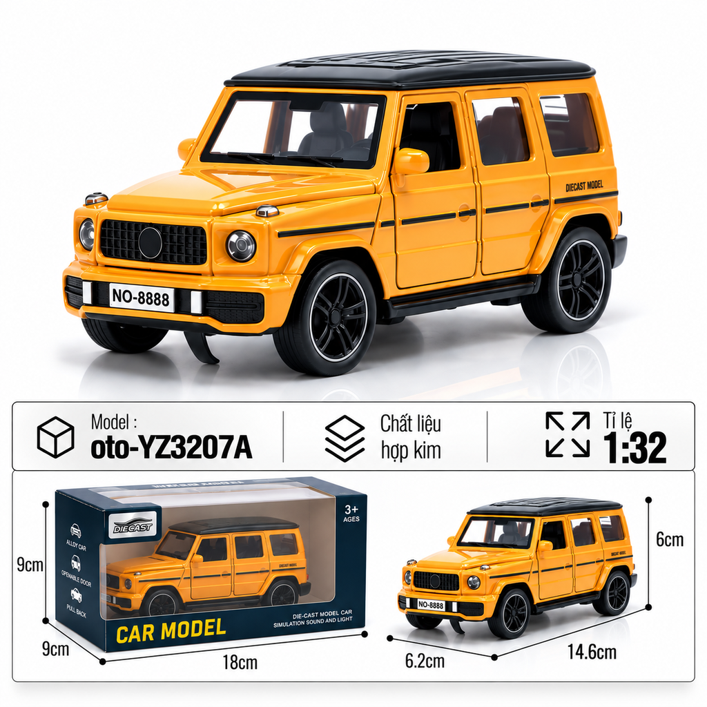 Mô Hình xe oto Mercedes-Benz G-Class hợp kim , tỉ lệ 1:32 - Dài 14.6cm - rộng 6.2cm - cao 6cm - SKU : oto-YZ3207A -( Vat : 103-01-80 )