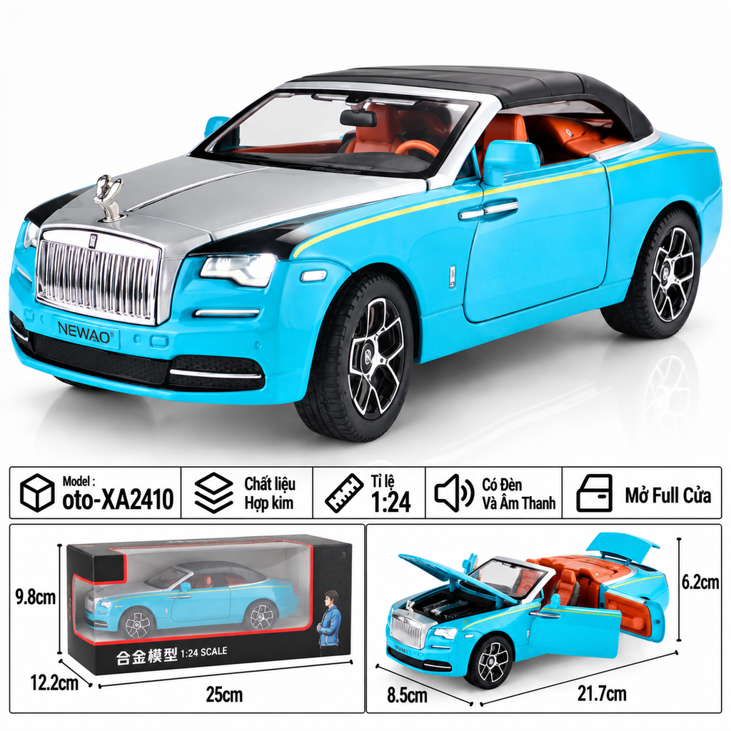 Xe thể thao tỉ lệ 1:24 - chất liệu bằng hợp kim - Có đèn và âm thanh Tính năng mở full cửa - SKU : oto-XA2410 ( VAT : 103-01-190 )