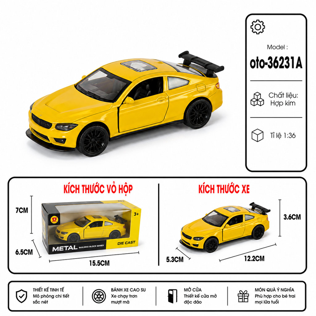 Xe thể thao nhiều màu sắc  , chất liệu hợp kim , tỉ lệ 1:36 - SKU : oto-36231A ( Vat : 103-01-35 )