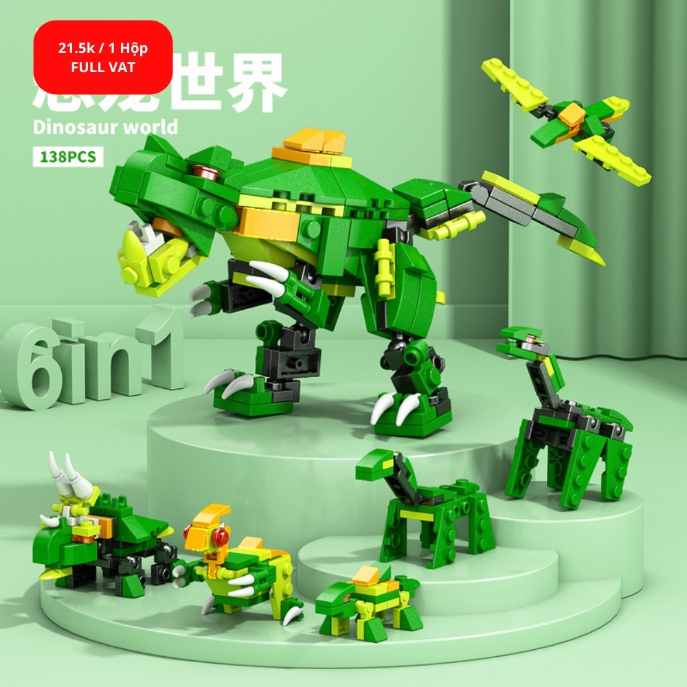 Đồ Chơi Lắp Ghép Lego Khủng Long Xanh (6 IN 1) - 138 hạt - Full Box - Sku : LG-8970-2 ( VAT 001-16-11 ) K116-T1-S6