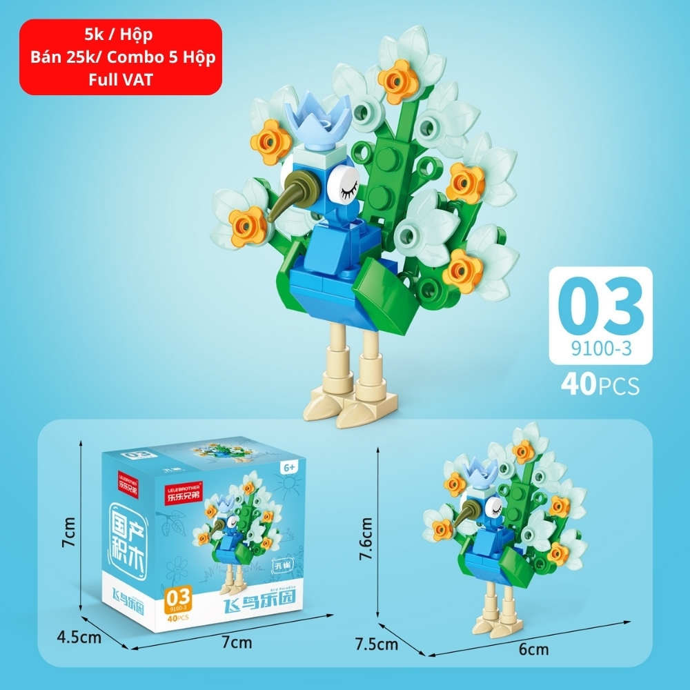 Combo 5 Bộ Lắp Ghép Mô Hình Các Loài Chim 40pcs. SKU: LG-9100-3 ( VAT 001-C5-11 ) K134-T3-S3