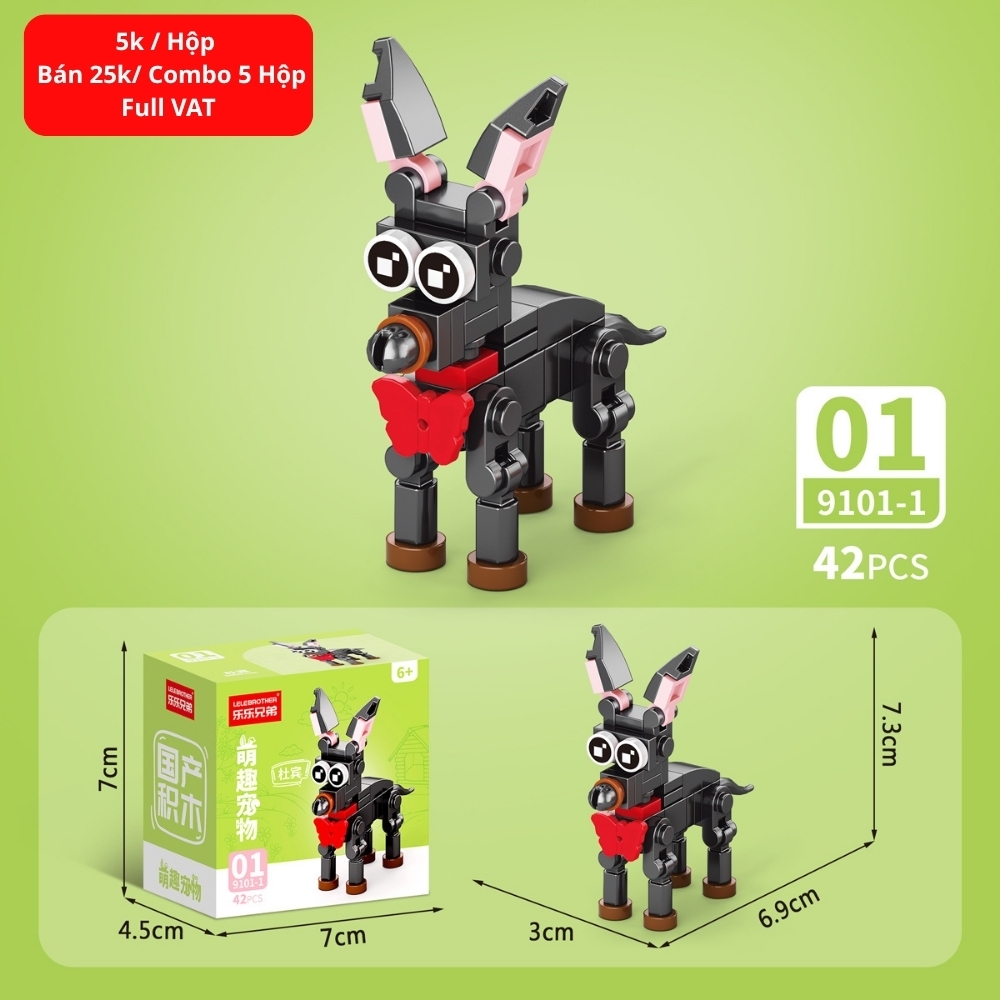 Combo 5 Bộ Lắp Ghép Mô Hình Động Vật 42pcs. SKU: LG-9101-1 ( VAT 001-C5-11 ) K135-T1-S1