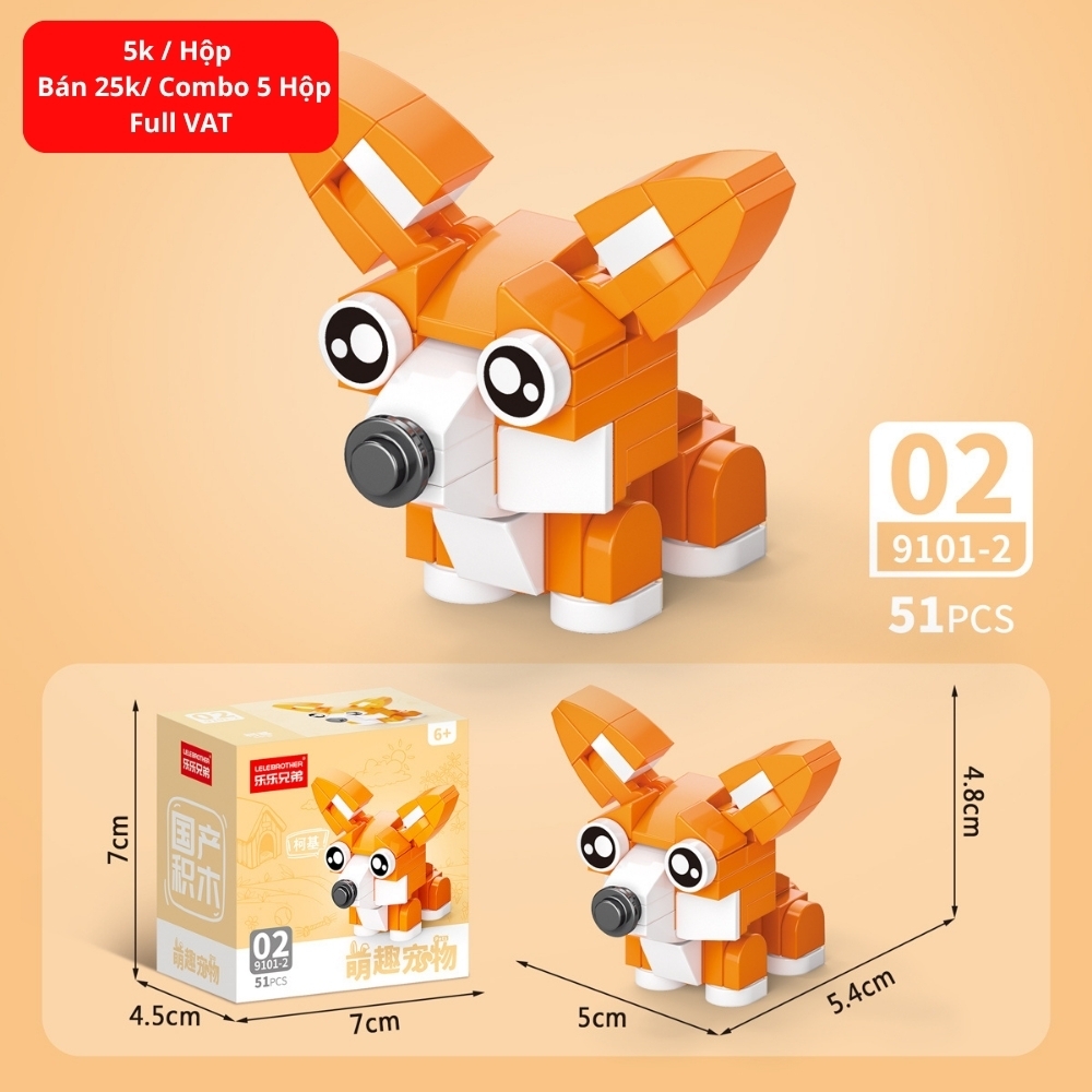 Combo 5 Bộ Lắp Ghép Mô Hình Động Vật 51pcs. SKU: LG-9101-2 ( VAT 001-C5-11 ) K135-T1-S2