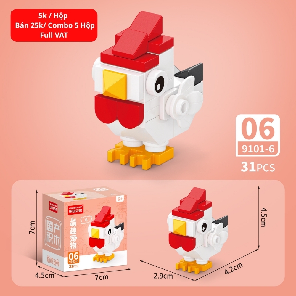 Combo 5 Bộ Lắp Ghép Mô Hình Động Vật 31pcs. SKU: LG-9101-6 ( VAT 001-C5-11 ) K135-T1-S6