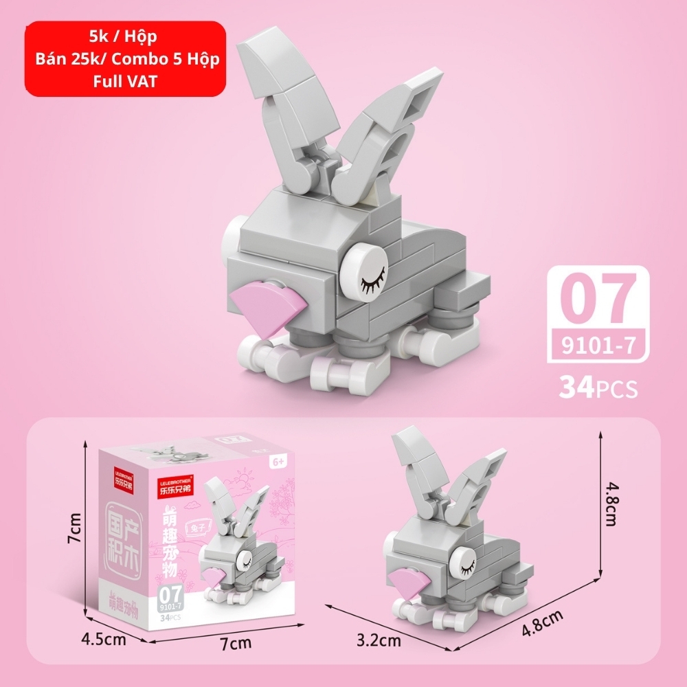 Combo 5 Bộ Lắp Ghép Mô Hình Động Vật 34pcs .SKU: LG-9101-7 ( VAT 001-C5-11 ) K135-T1-S7