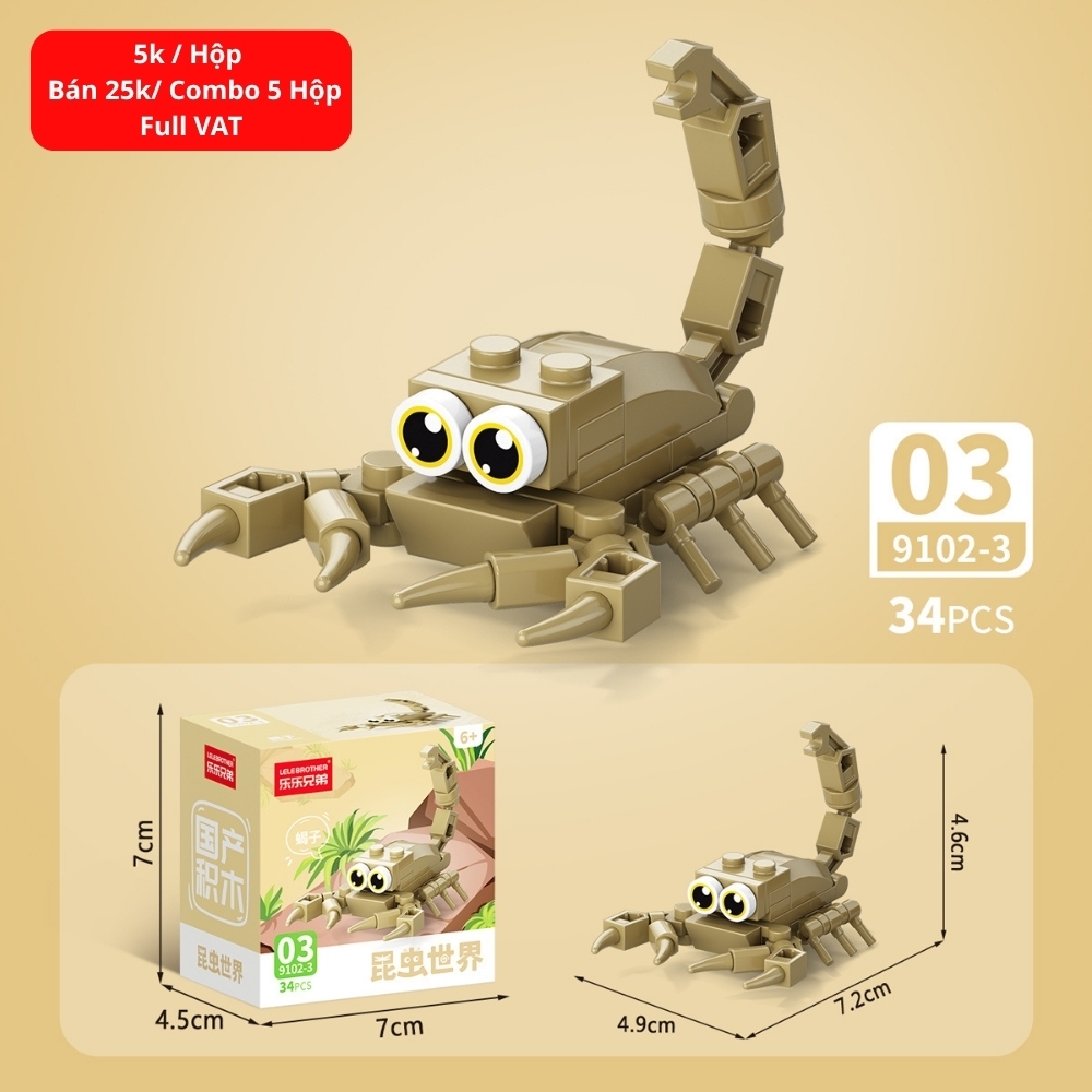 Combo 5 Bộ Lắp Ghép Mô Hình Côn Trùng 34pcs. SKU: LG-9102-3 ( VAT 001-C5-11 ) - K136-T2-S13