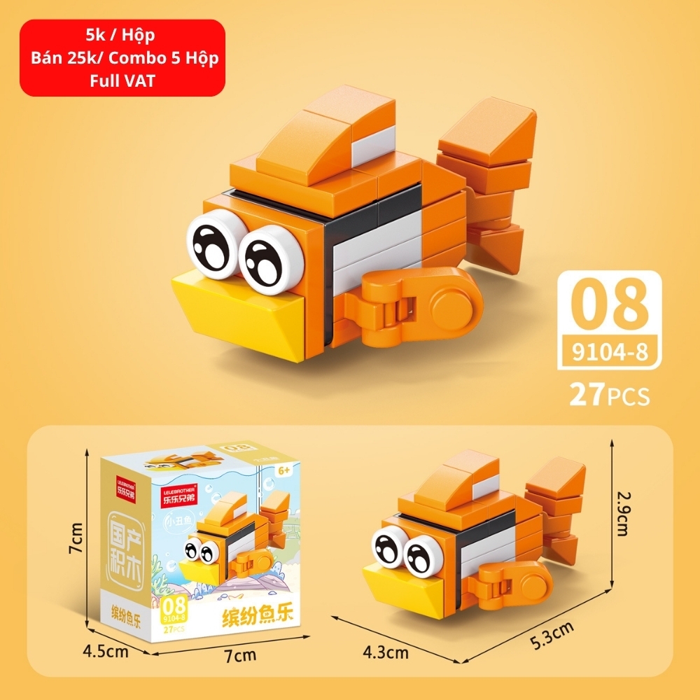 Combo 5 Bộ Lắp Ghép Mô Hình Động Vật 27pcs. SKU: LG-9104-8 ( VAT 001-C5-11 ) K136-T1-S8