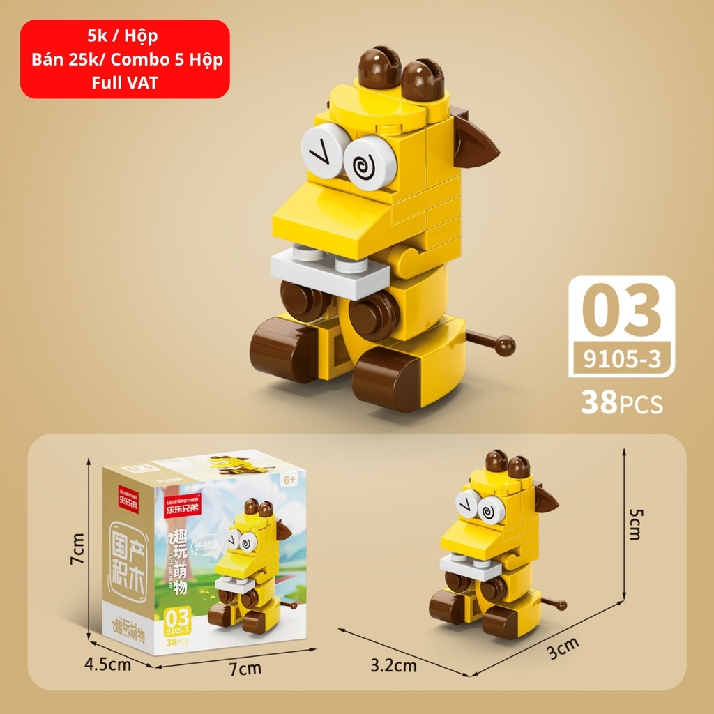 Combo 5 Bộ Lắp Ghép Mô Hình Động Vật 38pcs. SKU: LG-9105-3 ( VAT 001-C5-11 ) K133-T2-S3