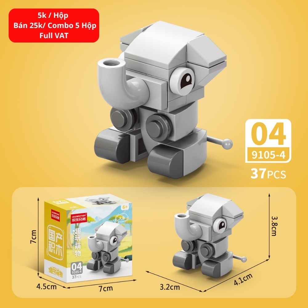 Combo 5 Bộ Lắp Ghép Mô Hình Động Vật 37pcs. SKU: LG-9105-4 ( VAT 001-C5-11 ) K133-T2-S4