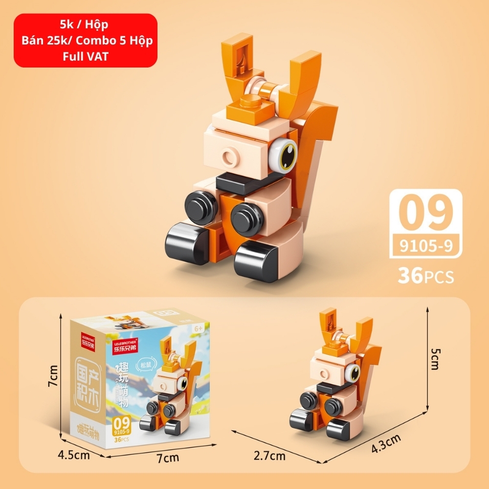 Combo 5 Bộ Lắp Ghép Mô Hình Động Vật 36pcs. SKU: LG-9105-9 ( VAT 001-C5-11 ) K133-T2-S9
