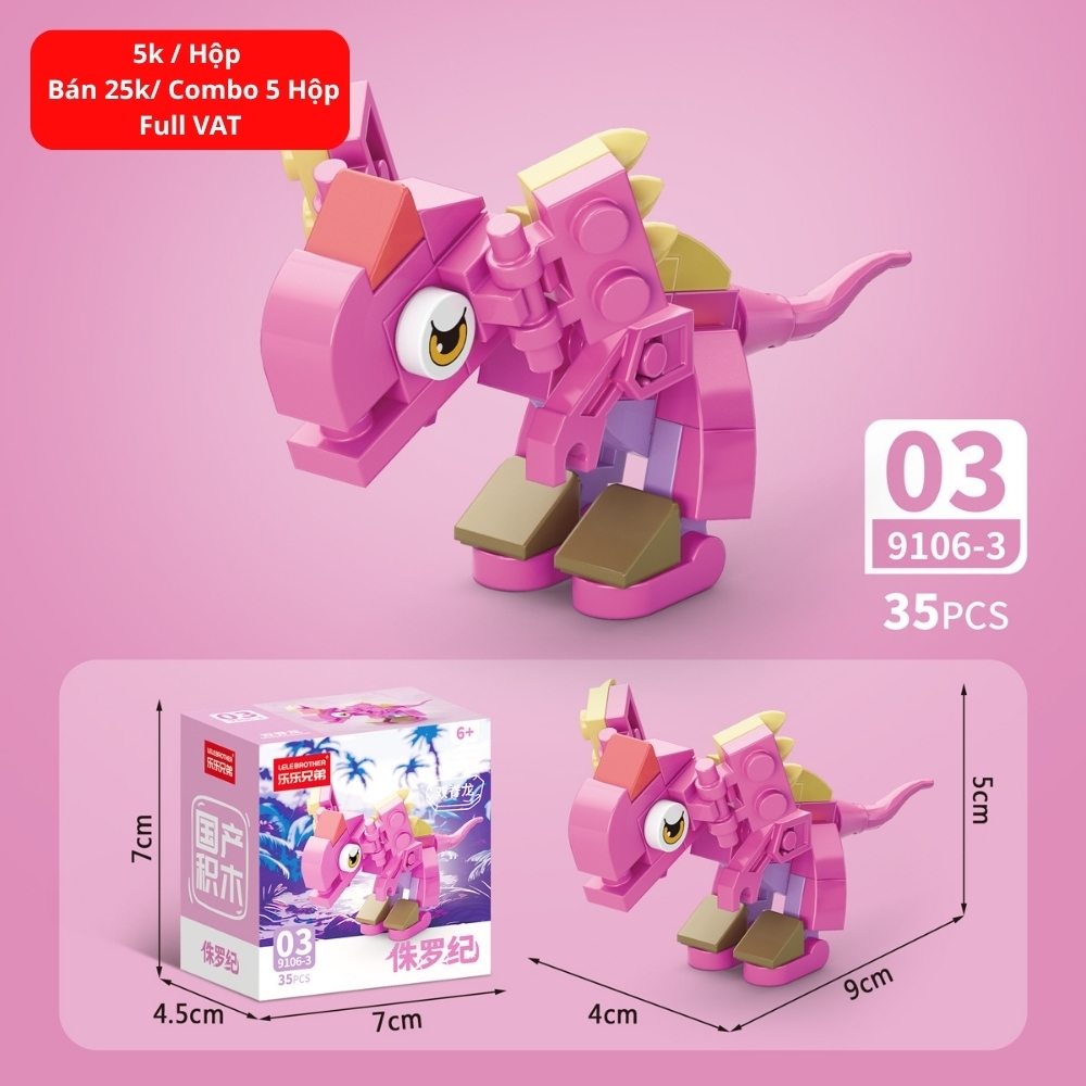 Combo 5 Bộ Lắp Ghép Mô Hình Khủng Long 35pcs. SKU: LG-9106-3 ( VAT 001-C5-11 ) - K135-T2-S13