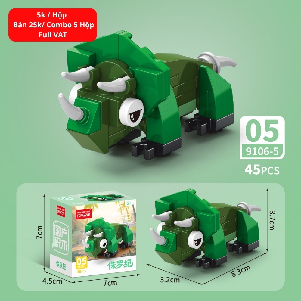 Combo 5 Bộ Lắp Ghép Mô Hình Khủng Long 45pcs. SKU: LG-9106-5 ( VAT 001-C5-11 ) - K135-T2-S15
