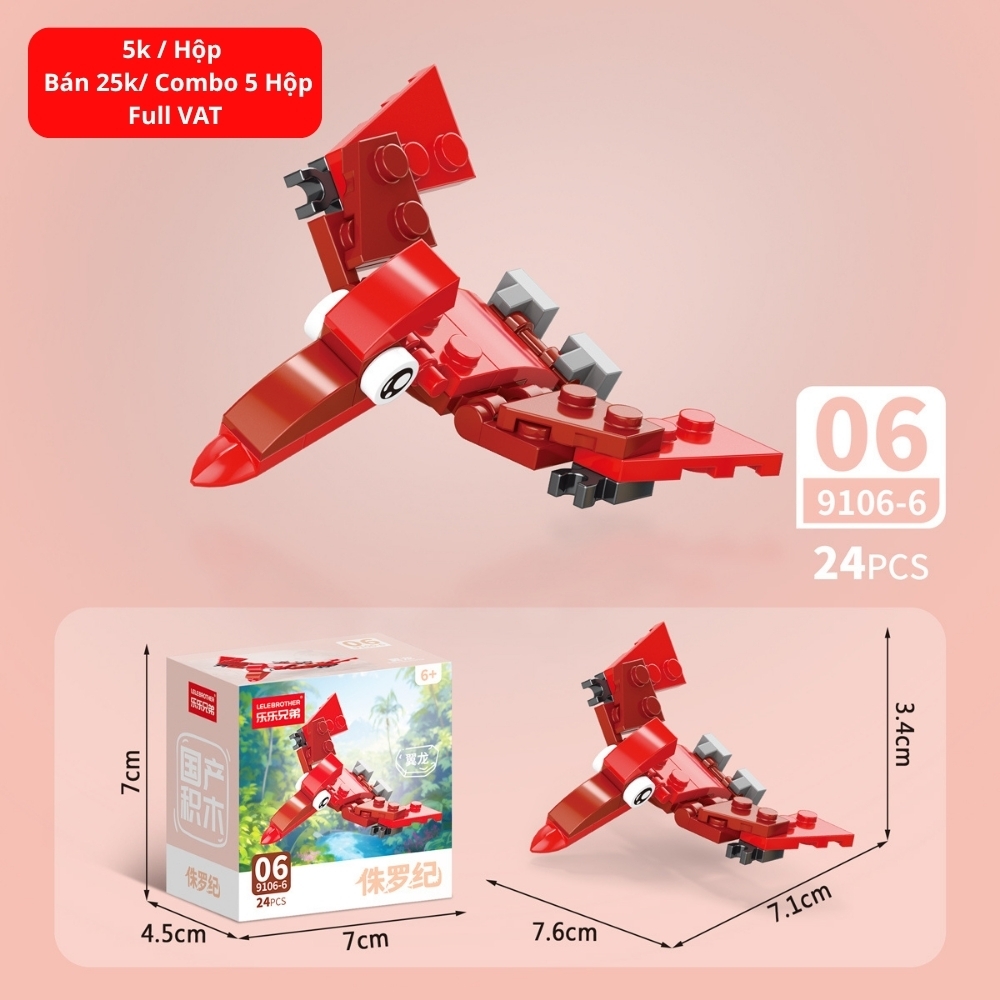 Combo 5 Bộ Lắp Ghép Mô Hình Khủng Long 24pcs. SKU: LG-9106-7 ( VAT 001-C5-11 ) - K135-T2-S16