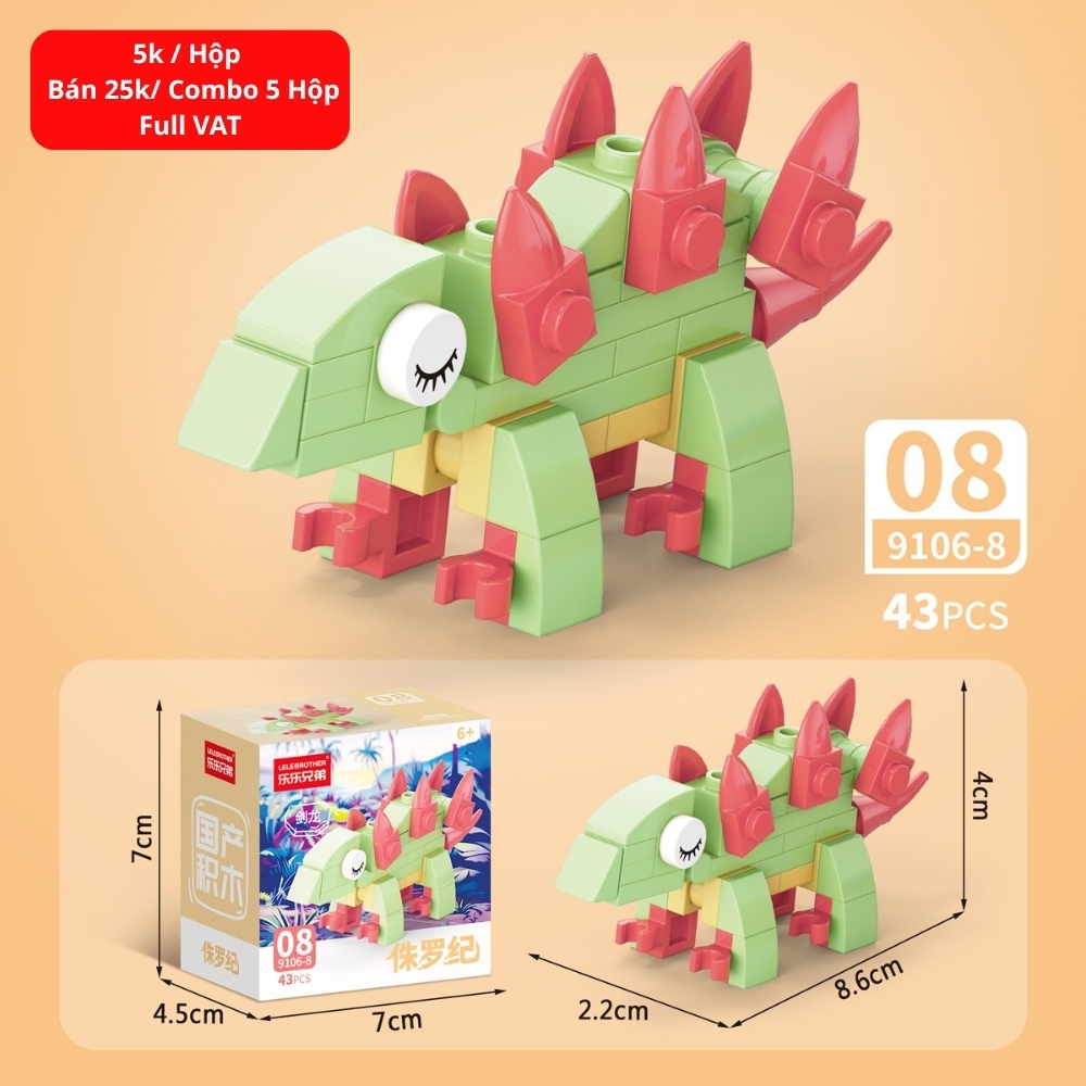 Combo 5 Bộ Lắp Ghép Mô Hình Khủng Long 43pcs. SKU: LG-9106-8 ( VAT 001-C5-11 ) - K135-T1-S17