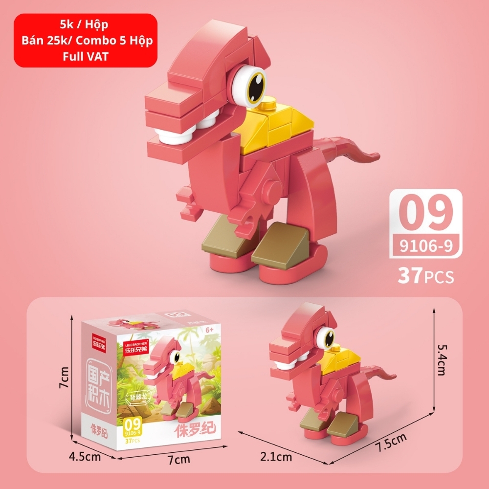 Combo 5 Bộ Lắp Ghép Mô Hình Khủng Long 37pcs. SKU: LG-9106-9 ( VAT 001-C5-11 ) - K135-T1-S16