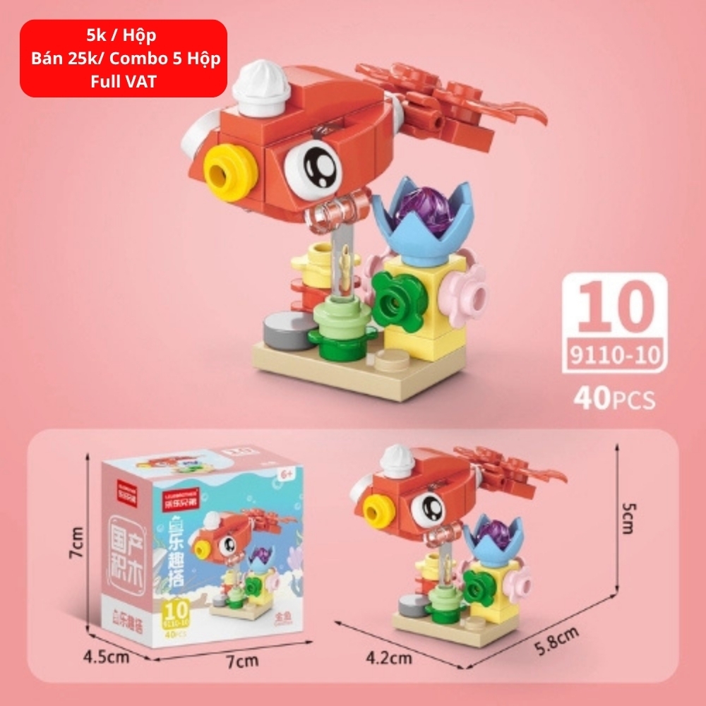Combo 5 Bộ Lắp Ghép Mô Hình Động Vật Dưới Biển 40pcs. SKU: LG-9110-10 ( VAT 001-C5-11 ) K135-T3-S13